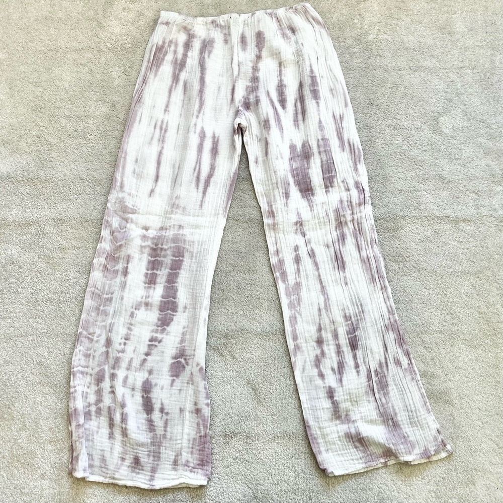 STARK X PURPLE/WHITE SIDE SLIT PANTS SIZE MEDIUM BOHO CHIC BEACH SUMMER - Picture 2 of 11